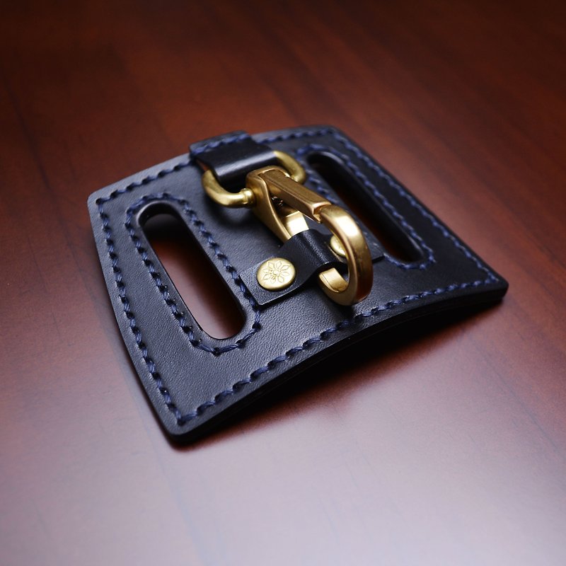 Black vegetable tanned leather hand sewing belt buckle belt buckle - เข็มขัด - หนังแท้ สีดำ