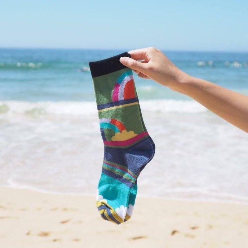 GillianSun Socks Collection 【HOT 熱銷款】1601BK_Rainbow Love - 襪子 - 棉．麻 綠色