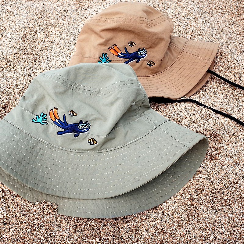 Scuba Cat Bucket Hat - Hats & Caps - Nylon Khaki