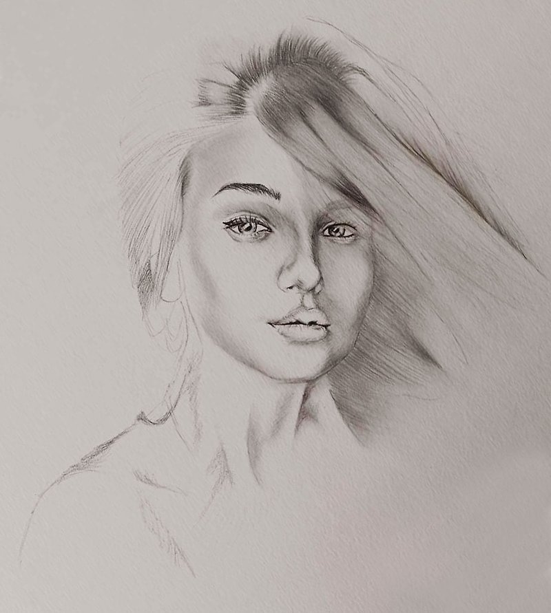Pencil Portrait From Photo Portrait, Custom Pencil Drawing Personalized Portrait - ตกแต่งผนัง - กระดาษ 