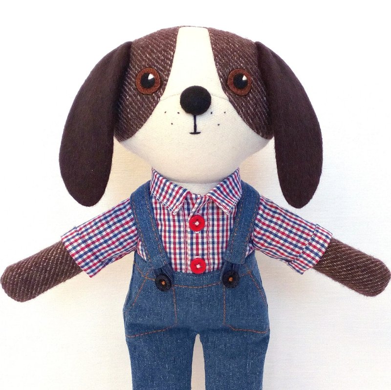 Brown dog boy, handmade plush toy, stuffed textile doll - ตุ๊กตา - ขนแกะ 