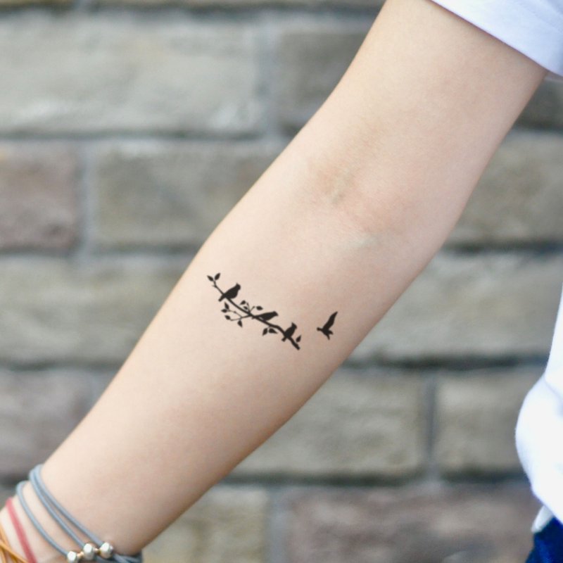 OhMyTatロストバードタトゥーパターンタトゥーステッカー（2枚） - タトゥーシール - 紙 ブラック