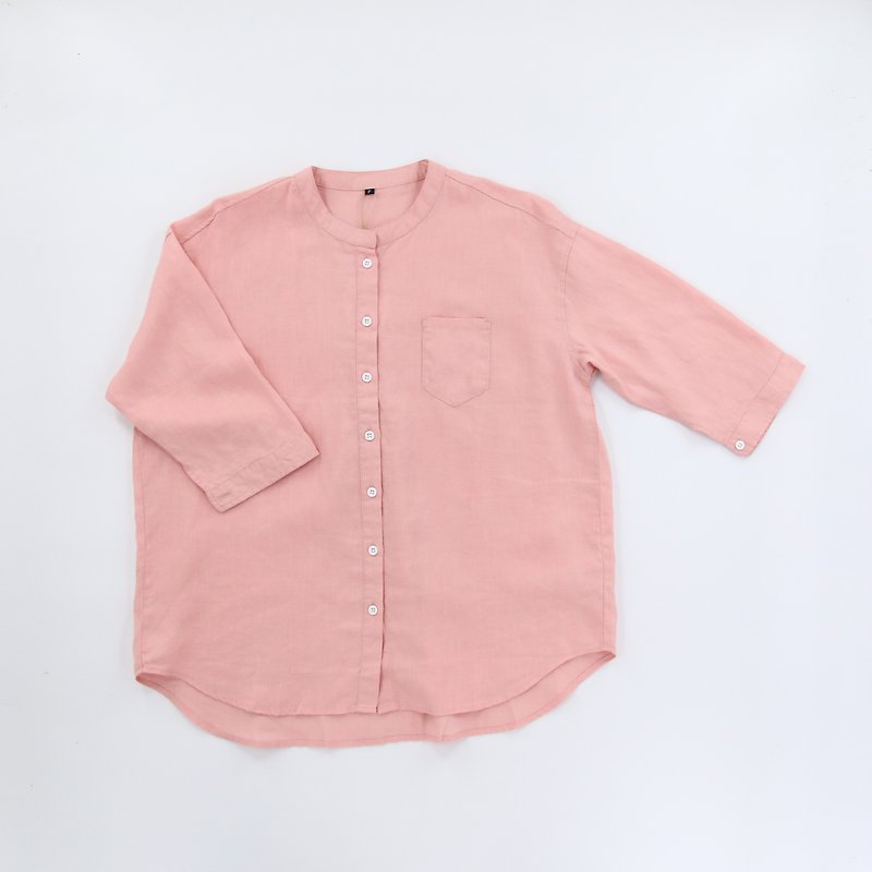 亞麻襯衫-粉 - 女上衣/長袖上衣 - 棉．麻 粉紅色
