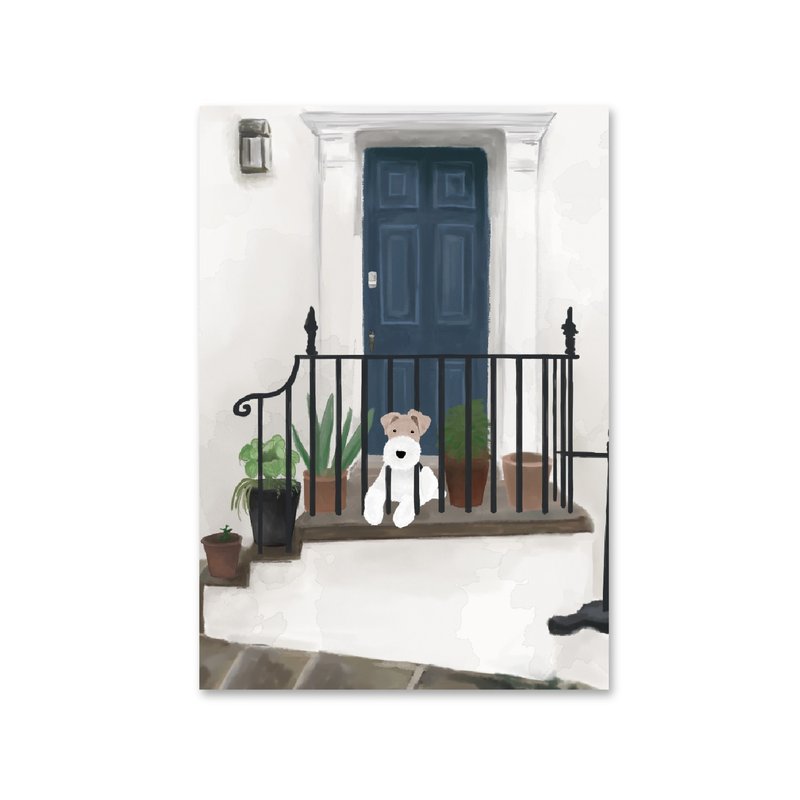 Wirefoxterrier Postcard - Watercolor Painting in Front of Door Railing - การ์ด/โปสการ์ด - กระดาษ ขาว