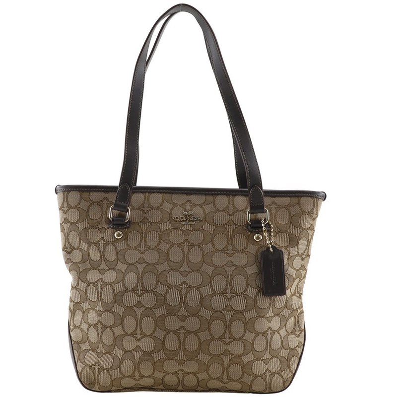 [Direct from Japan] COACH Signature Tote Bag F58282 Canvas Brown Women's [Used] - กระเป๋าถือ - ผ้าฝ้าย/ผ้าลินิน สีดำ