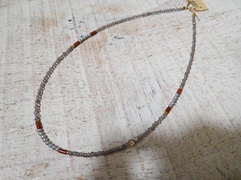 冷暖色調茶晶灰色圓珍珠項鍊 - 項鍊 - 其他材質 銀色