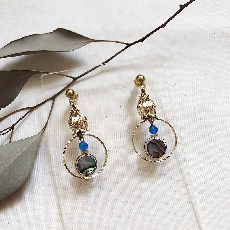 Bronze bud blue agate Clip-On earrings can be changed