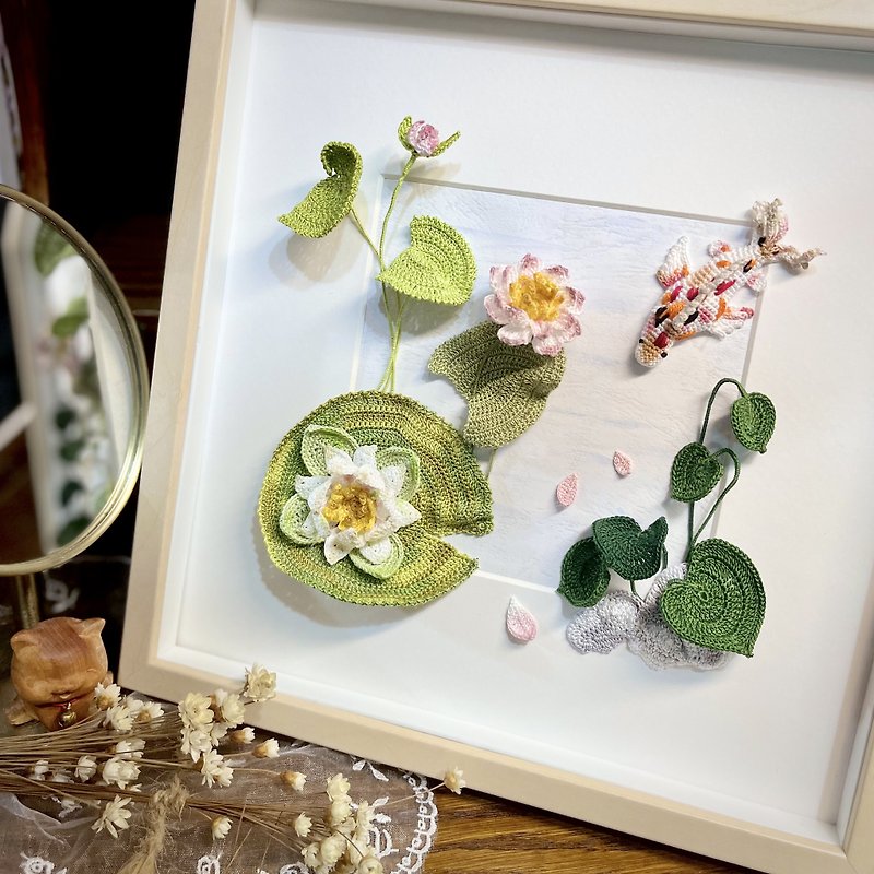 Lotus • lotus crochet flower painting lotus koi weaving painting hanging painting decoration custom gift
