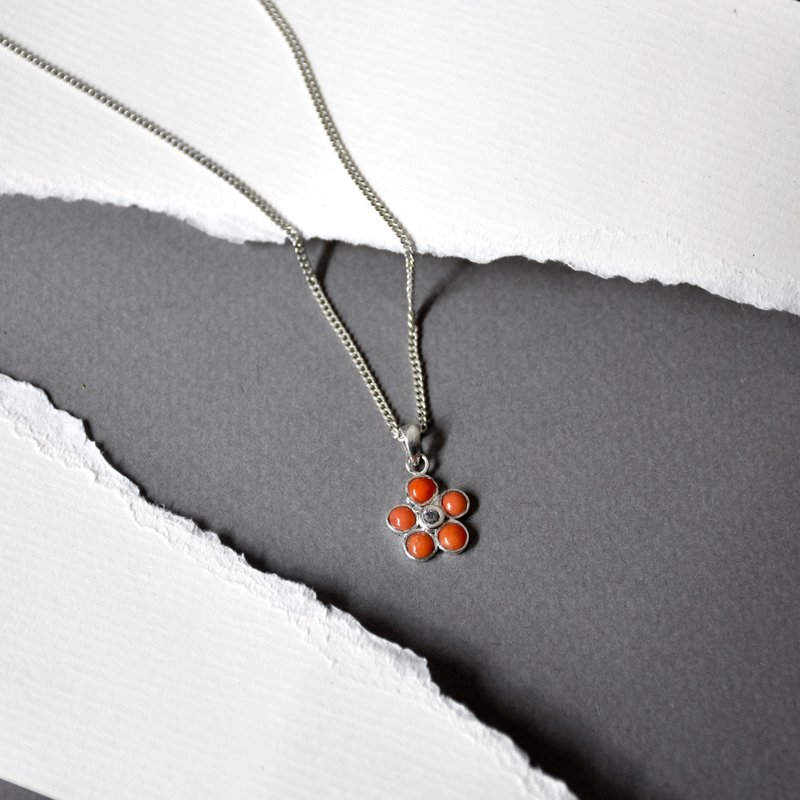 Handmade Natural Coral with 925 Sterling silver Necklace , Birthstone of March - สร้อยคอ - เครื่องเพชรพลอย สีแดง