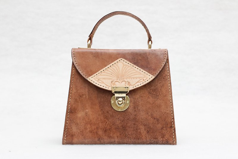 #tangcaoladybag(coffee)#evening bag#small square bag#trapezoid bag#Japanese bag#leather carving bag - Handbags & Totes - Genuine Leather Brown