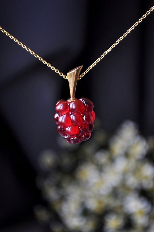 Toutberry Raspberry necklace Red berry pendant Miniature food jewelry Fruit charms
