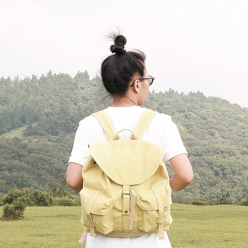 Journey canvas backpack / dawn yellow - กระเป๋าเป้สะพายหลัง - ผ้าฝ้าย/ผ้าลินิน สีเหลือง