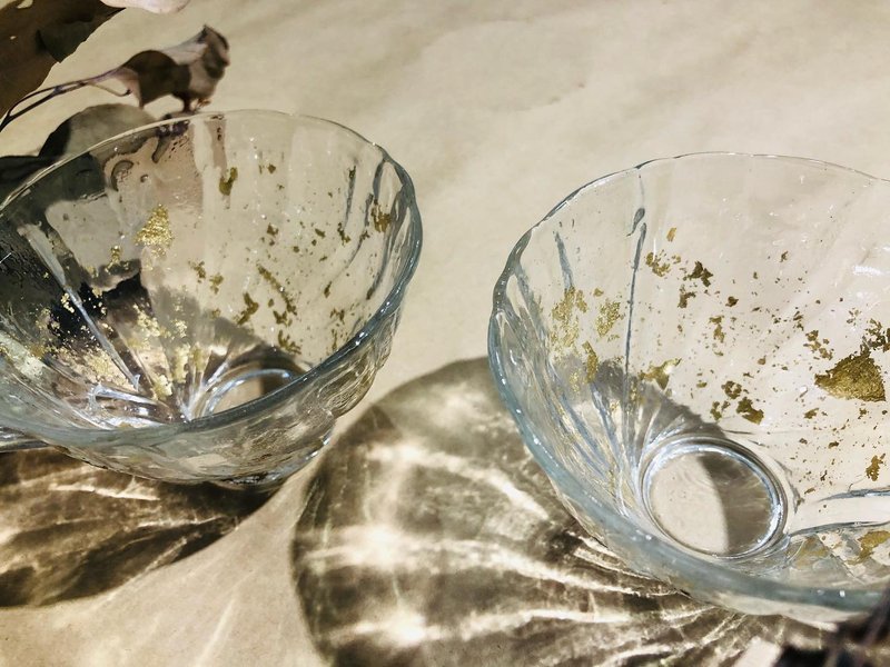 Pair of Gold Foil Transparent Glass Cups Flower Tea Cup Coffee Cup Glaze Double Cup Tea Cup Herbal Tea - Teapots & Teacups - Glass Transparent