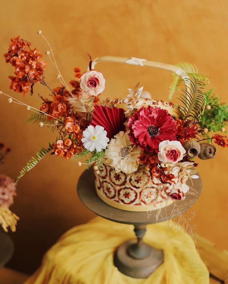 2023 Chinese New Year Flower Ceremony【Full of Blessing Baskets】Basket Flower Ceremony - ช่อดอกไม้แห้ง - พืช/ดอกไม้ สีแดง