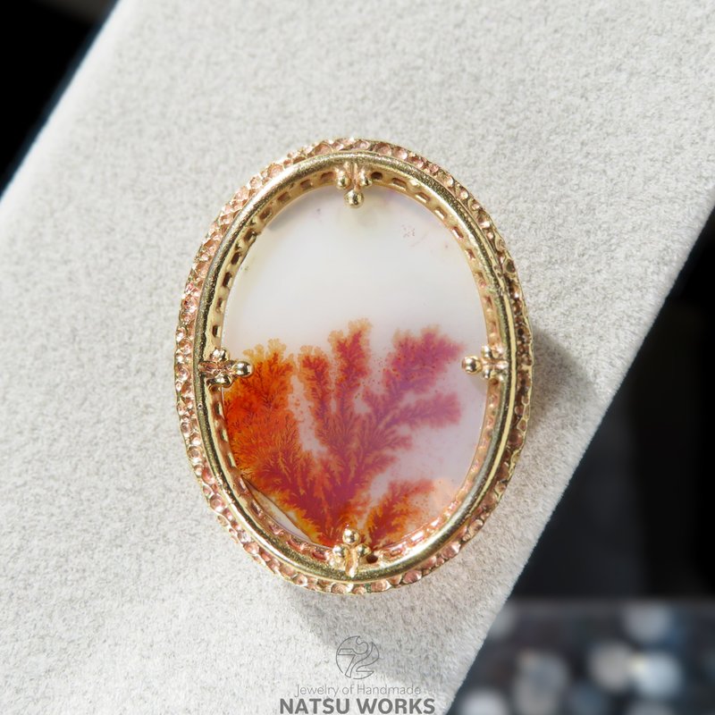デンドリティック アゲート ブローチ 0 / Dendritic Agate Brass Brooch - 胸針 - 寶石 紅色