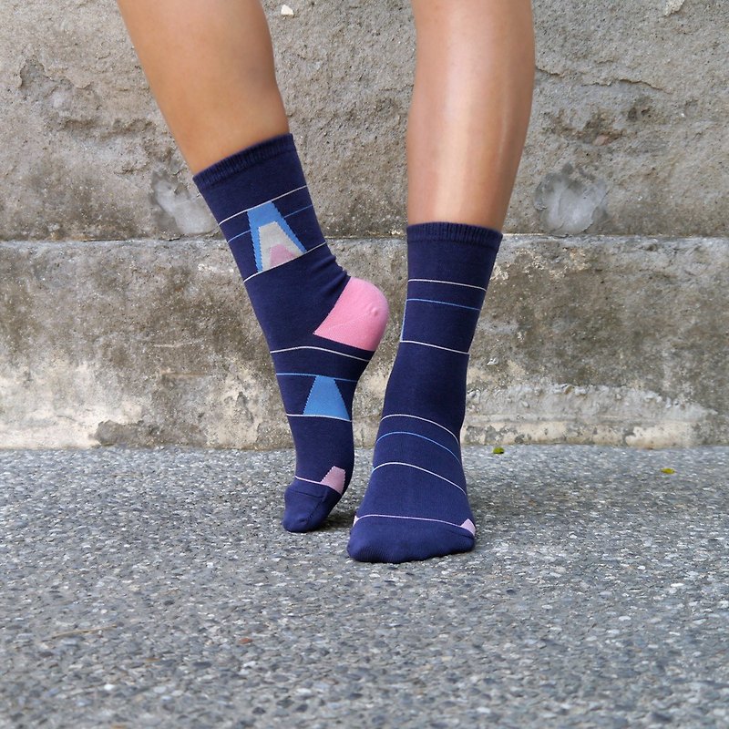 oil pattern 1:1 /blue/ socks - ถุงเท้า - ผ้าฝ้าย/ผ้าลินิน สีน้ำเงิน