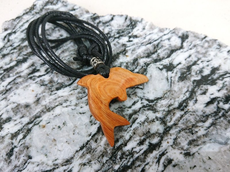 Ocean Life-Dolphin Crude Wood Necklace - Necklaces - Wood Brown