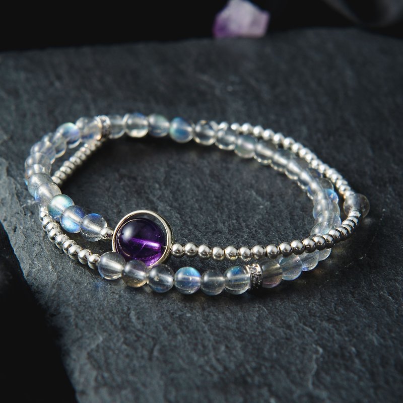 Labradorite. Amethyst. 925 sterling silver Natural Gemstone Stack Bracelet - Bracelets - Crystal Blue