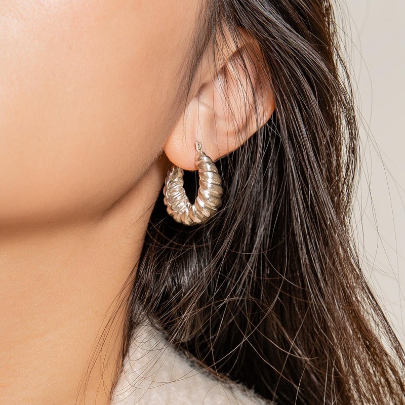 Croissant Hoop Silver Earrings 可頌純銀耳環 - 耳環/耳夾/耳骨夾 - 純銀 銀色