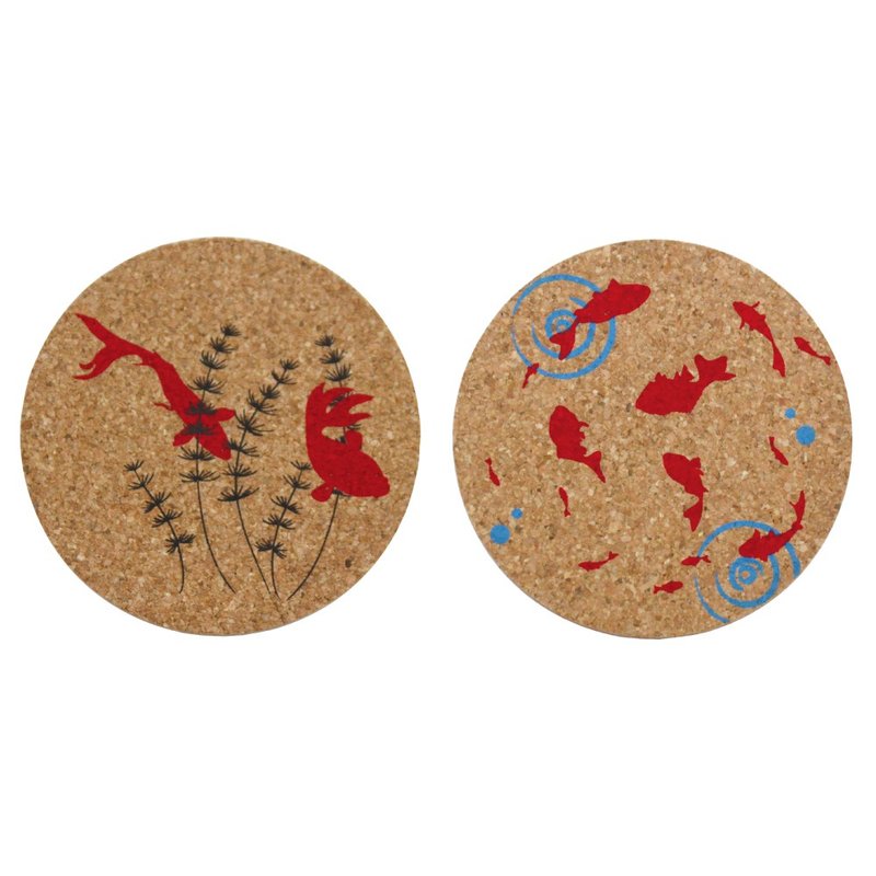 Goldfish Cork Coaster Japanese Drink Tableware Kitchen Made In Japan - Coasters - Cork & Pine Wood Red