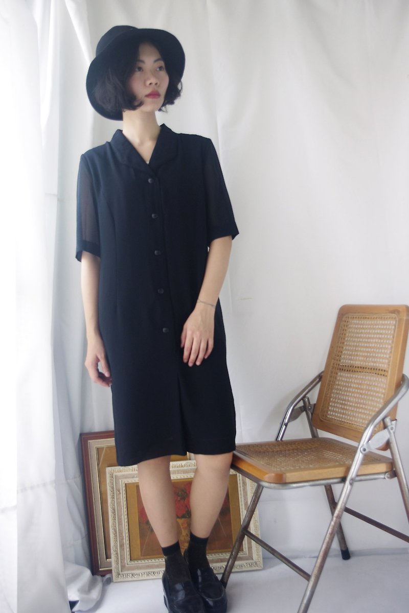 4.5studio - treasure hunt - Japanese black shirt chiffon dress - ชุดเดรส - เส้นใยสังเคราะห์ สีดำ