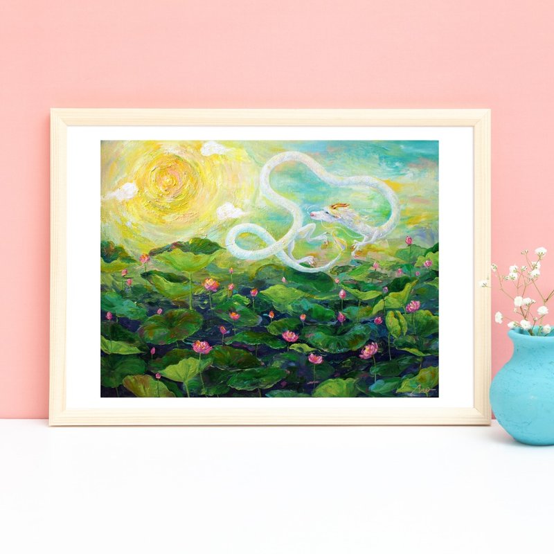 【Poster】White dragon　lotus　interior art - Posters - Paper Green