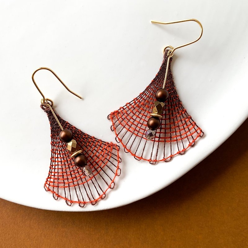 Nanduti earrings  orangette  orange brown - Earrings & Clip-ons - Thread Brown