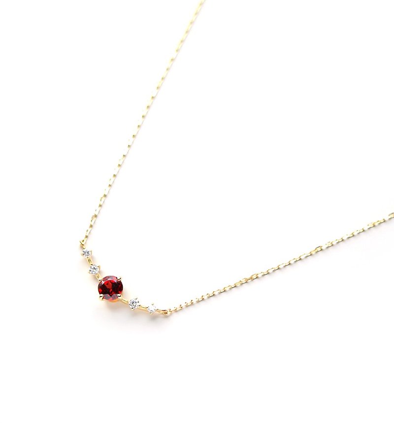 K18 Garnet & Diamond Necklace (Round Cut) ~Ello Lily~ January Birthstone - Necklaces - Gemstone Red