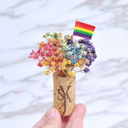 萍水相逢 軟木塞乾燥花磁鐵-LGBT六色彩虹滿天星款 聖誕禮物