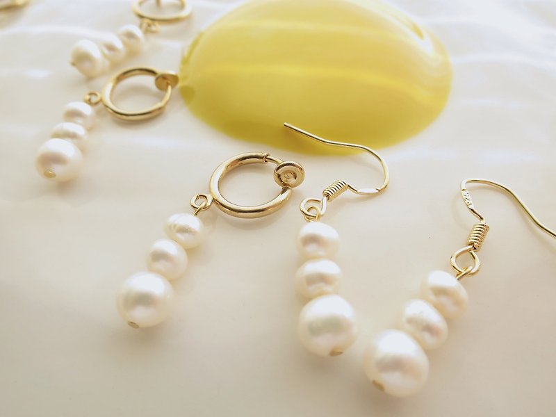 珍珠塔 Tarte aux perles - 耳環/耳夾 - 珍珠 白色