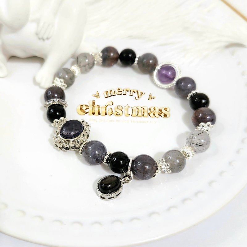 Peaceful Holy Night/Crystal that attracts wealth, avoids evil, and helps career luck/blood drop violet/labradorite/black hair crystal/gold - Bracelets - Crystal Blue