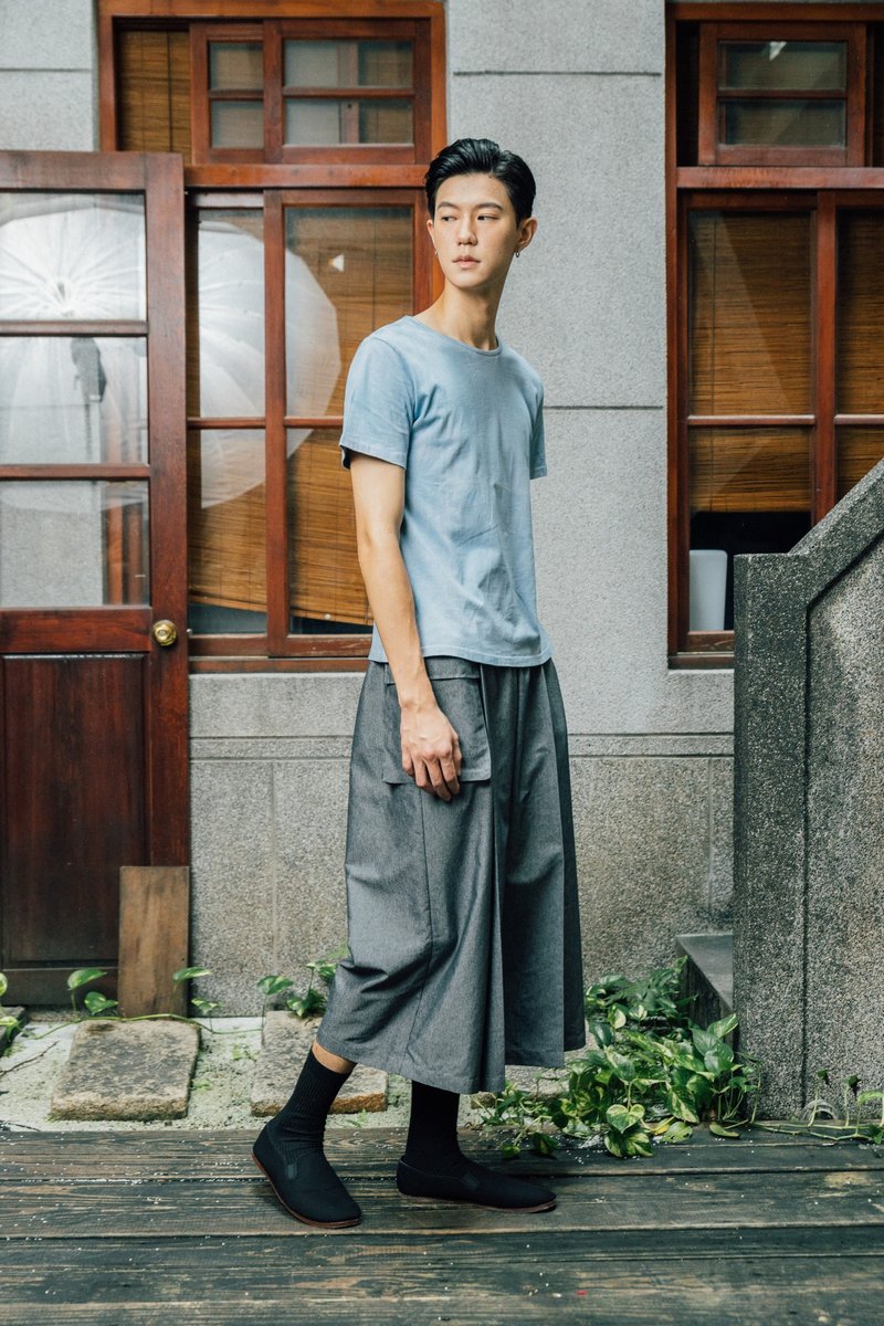 Jane-Neutral Vintage Wide Pants (Black/Grey) Organic Cotton & Recycle - Other - Eco-Friendly Materials 