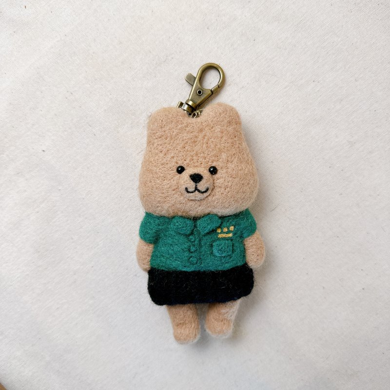 Ringo Bear Uniform Bear Bear Girl Little Green Wool Felt Keychain - ที่ห้อยกุญแจ - ขนแกะ สีเขียว