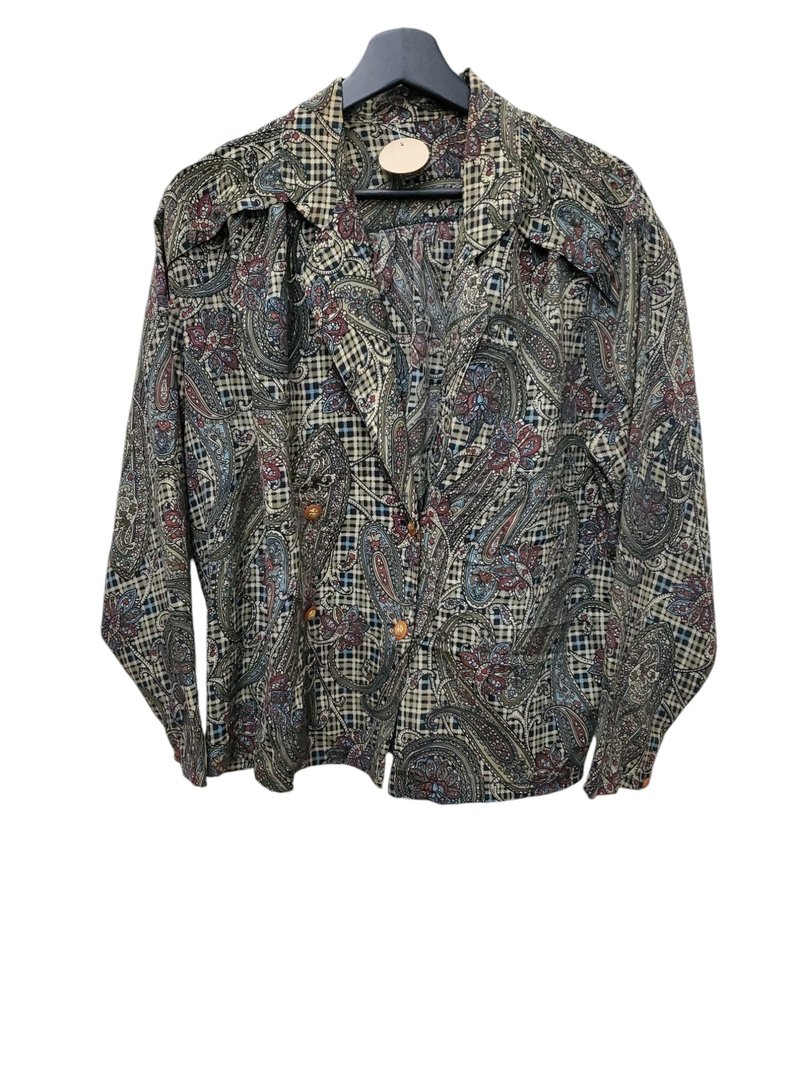 Wear politely Japanese vintage amoeba totem double-row shirt jacket size L nearly new - เสื้อเชิ้ตผู้หญิง - ผ้าฝ้าย/ผ้าลินิน หลากหลายสี