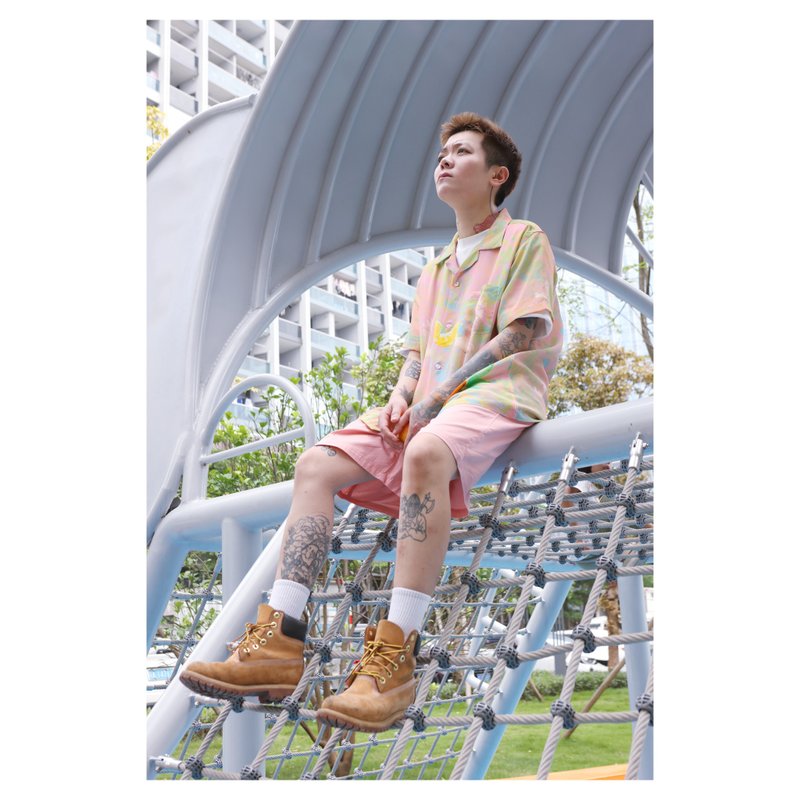 清新花卉夏威夷襯衫__陽光花園__ - 男襯衫/休閒襯衫 - 其他人造纖維 粉紅色