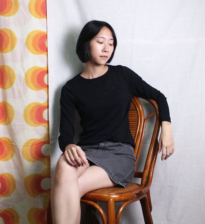 FOAK vintage / black / openwork knit top - เสื้อผู้หญิง - วัสดุอื่นๆ 