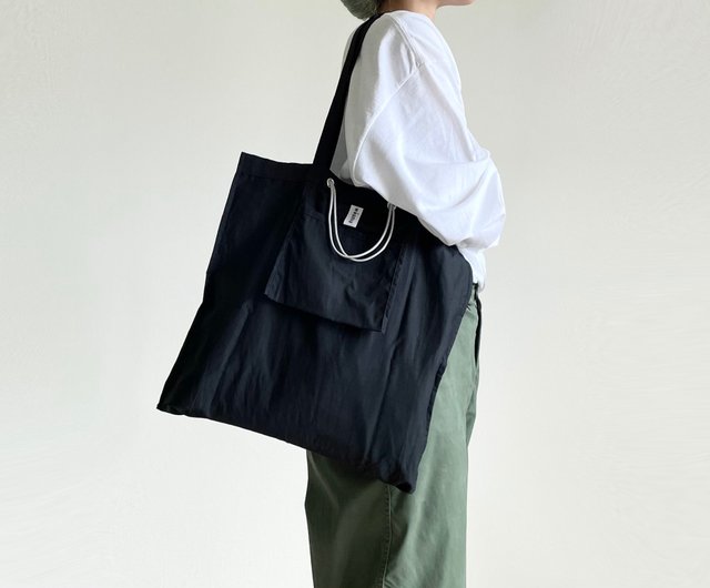 DAILY 2way tote bag / black / cotton - 設計館wagdog 側背包/斜背包