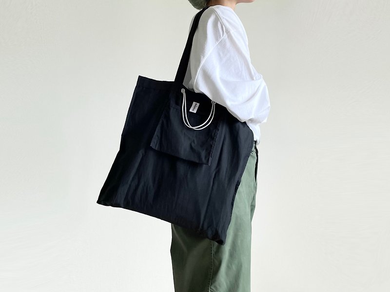 DAILY 2way tote bag / black / cotton - กระเป๋าแมสเซนเจอร์ - วัสดุอื่นๆ สีดำ