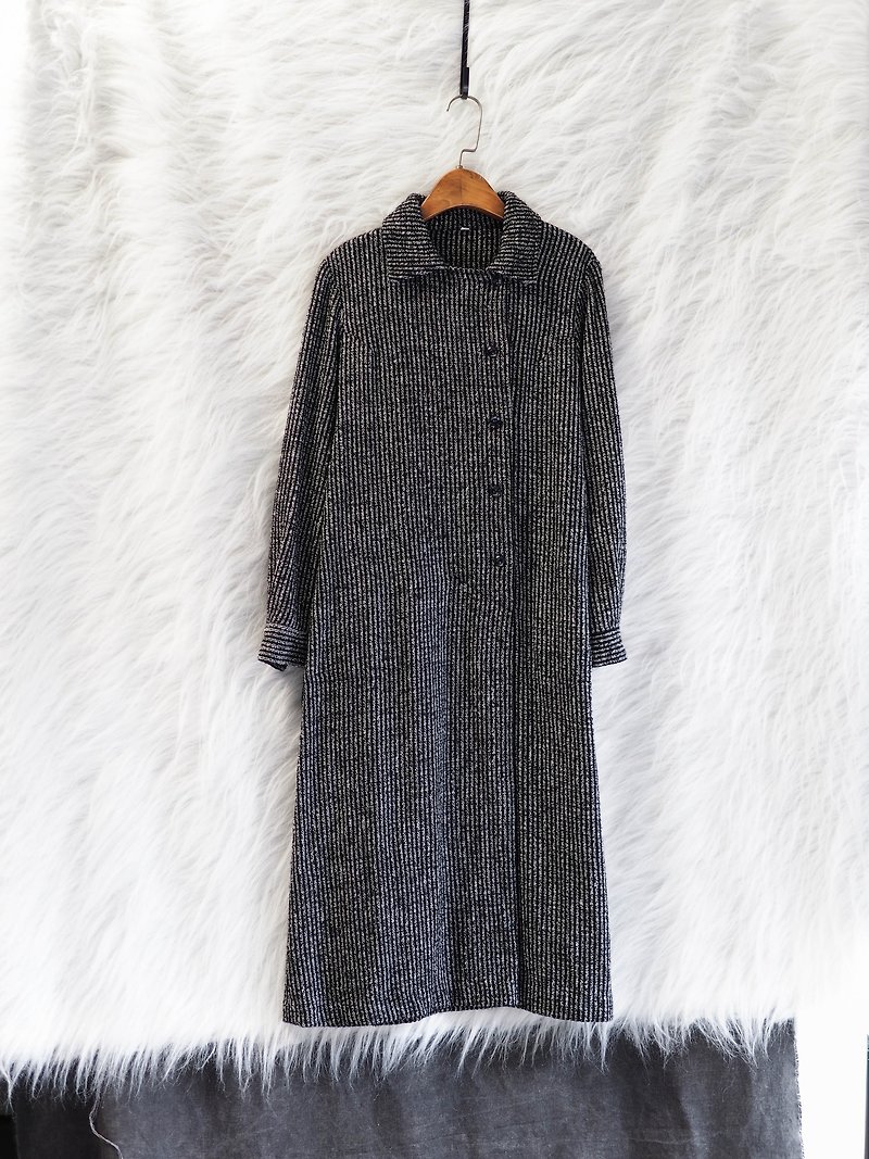 Ibaraki gray mixed woven straight strip independent asymmetric side buckle antique wool long dress dress - One Piece Dresses - Wool Gray