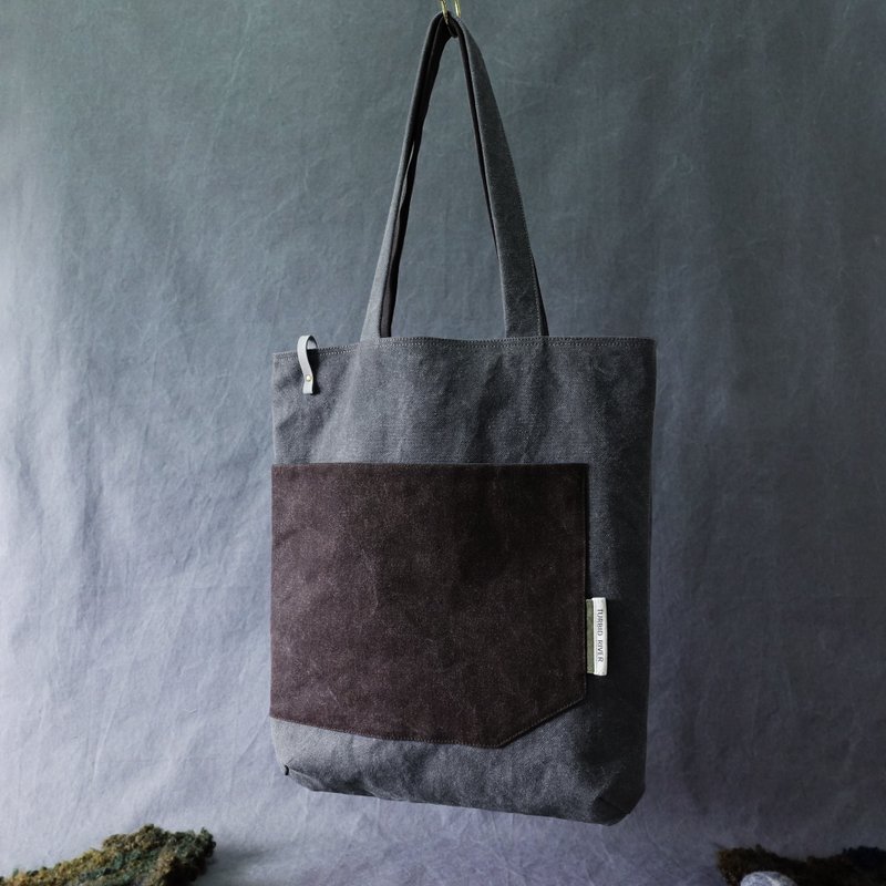 | Large pocket | 15-inch large tote | Haze gray x rust red | 15-inch laptop - กระเป๋าแมสเซนเจอร์ - ผ้าฝ้าย/ผ้าลินิน สีเทา