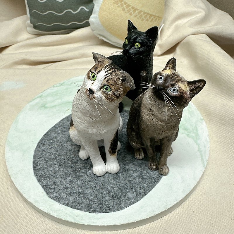 Mü.LAB暮癒 客製寵物雕塑-貓咪 米克斯 黑貓 暹羅貓 寵物紀念 - 香氛/精油/擴香 - 其他材質 卡其色