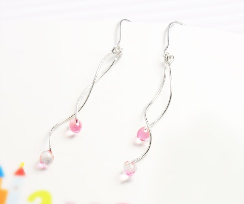 Cool summer fruit sterling silver earrings / ear needles / ear clip (a pair) ~ crystal through tender powder - Earrings & Clip-ons - Other Materials Pink