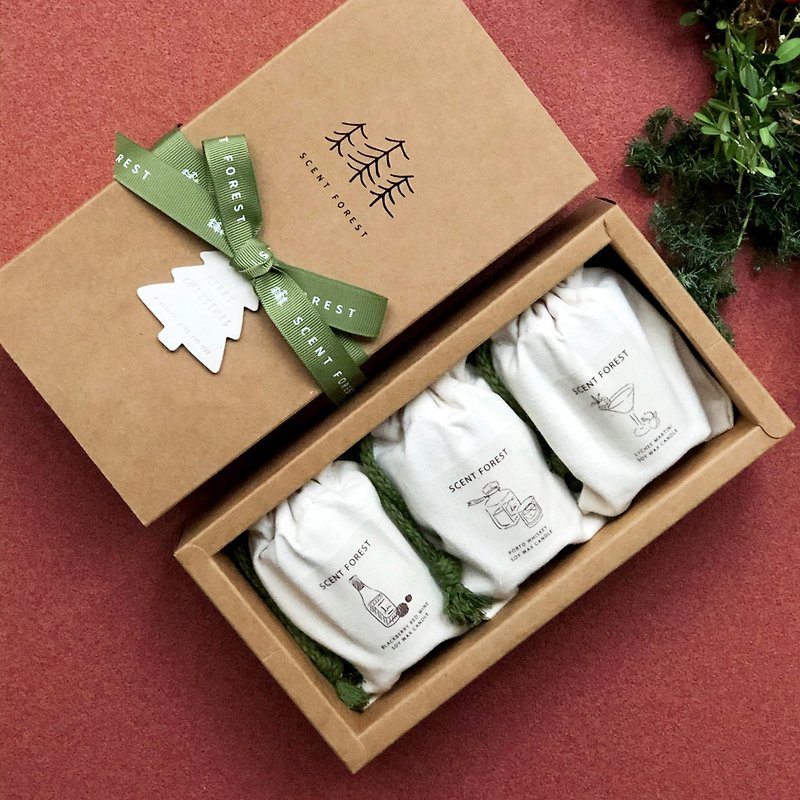 【クリスマスギフト】ソイフレグランキャンドル【クリスマスパッケージ、木蓋、袋】 - キャンドル・燭台 - ガラス ホワイト