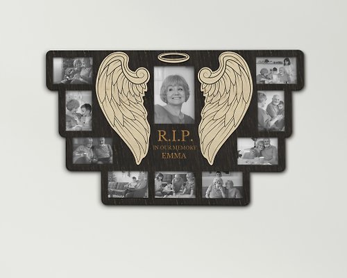 Mr.Carpenter Store Wall mounted photo frame collage with halo and wings Loss of a loved person