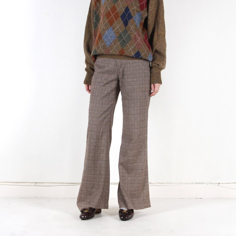 Ancient】 【egg plant vintage plaid wool flared pants - Women's Pants - Wool Black
