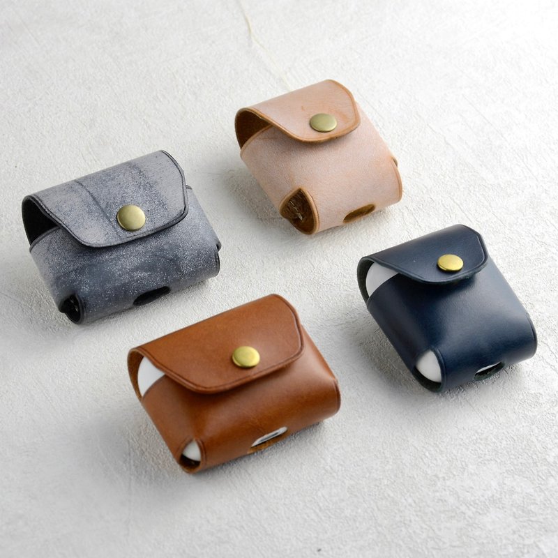 Leather airpods protective cover/Airpods leather case Italian vegetable tanned leather can be purchased with customized lettering - ที่เก็บหูฟัง - หนังแท้ หลากหลายสี