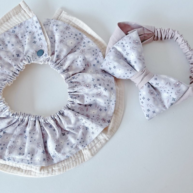 Milk tea apricot lavender flower language Miyue gift box two-piece group handmade lotus leaf bib + baby hairband