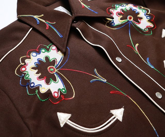 70s H BAR C floral hand embroidered western american shirt - Shop