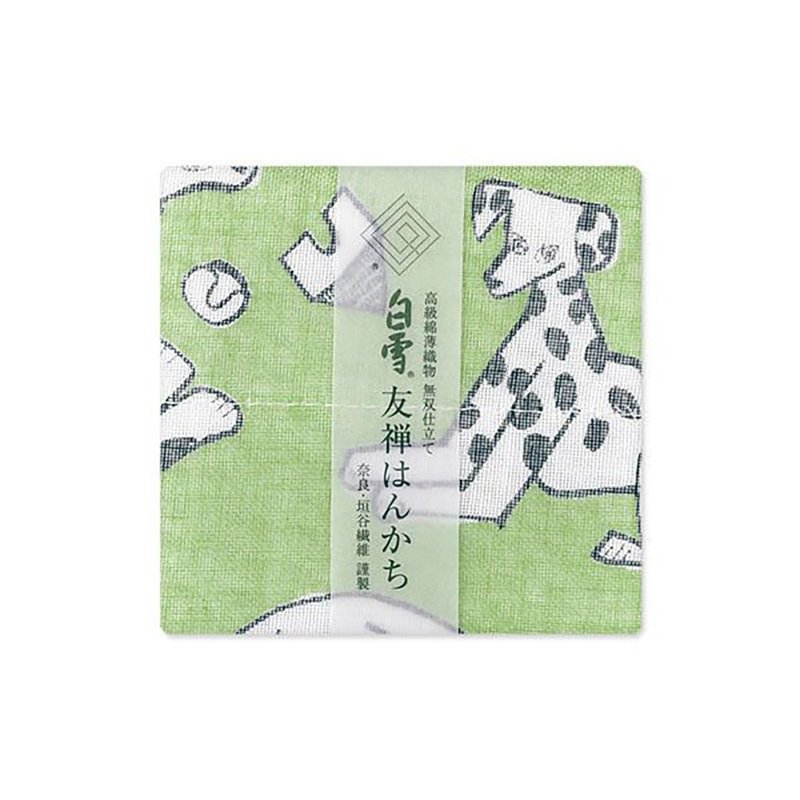 京友禪染手帕 / bow wow wow 綠色 - 手帕 - 棉．麻 綠色