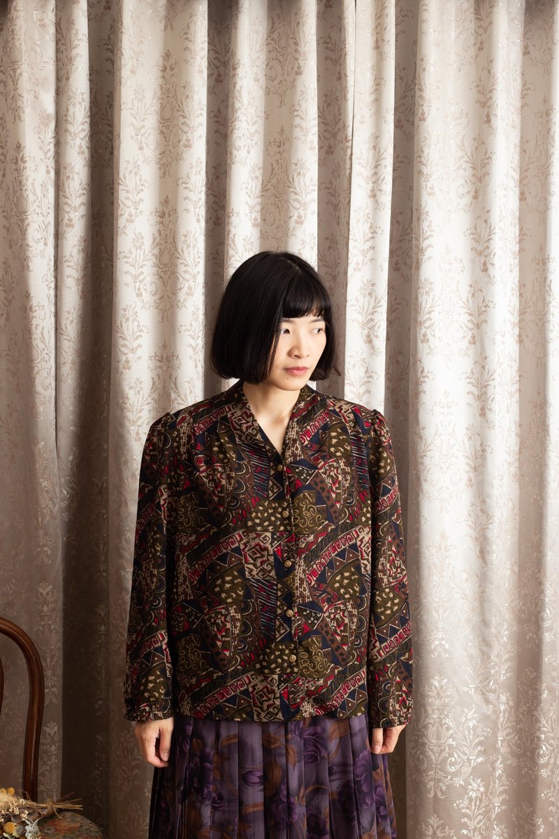 雪紡襯衫 古着【初戀販賣所】Vintage 長袖襯衫 A739 - 女襯衫 - 其他人造纖維 